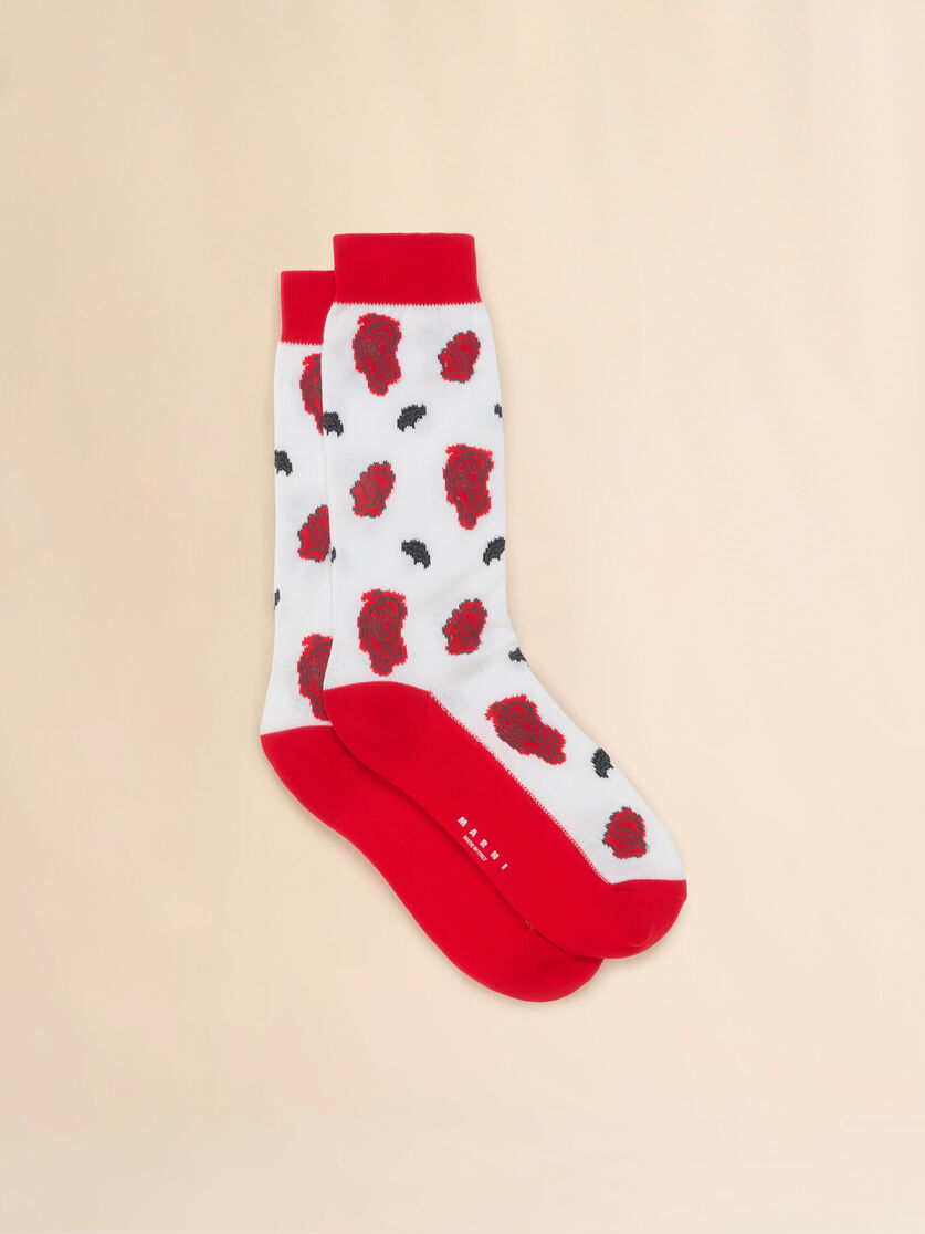 Black stretch cotton socks with floral intarsia - Socks - Image 1