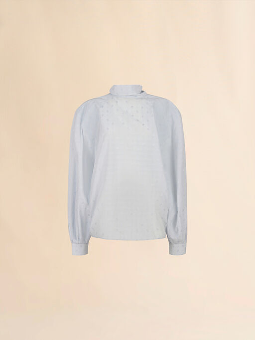 Blue viscose balloon top with jacquard motif - Shirts