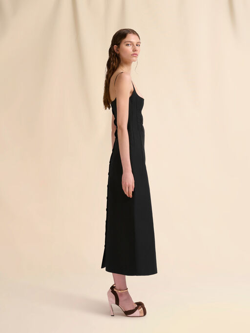 Black bonded poplin A-line dress with darts - Dresses