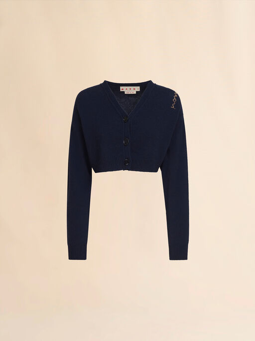 Cropped blue cashmere cardigan with Marni Symbol - Pullovers