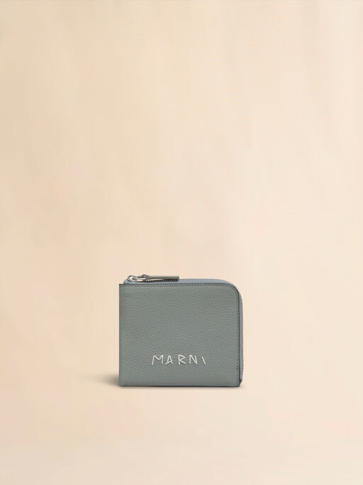 Cartera con cremallera de piel gris con bordado Marni Mending - Carteras
