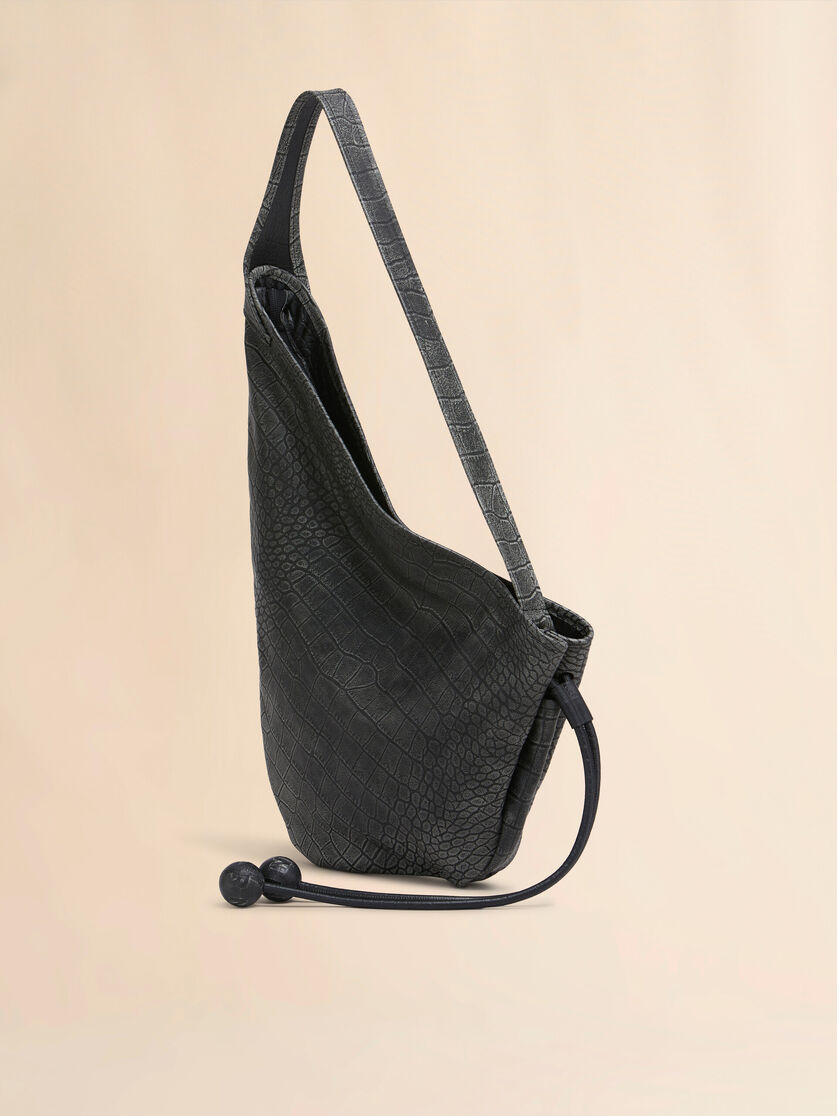 Small black crocodile print Hobo bag - Shoulder Bags - Image 2