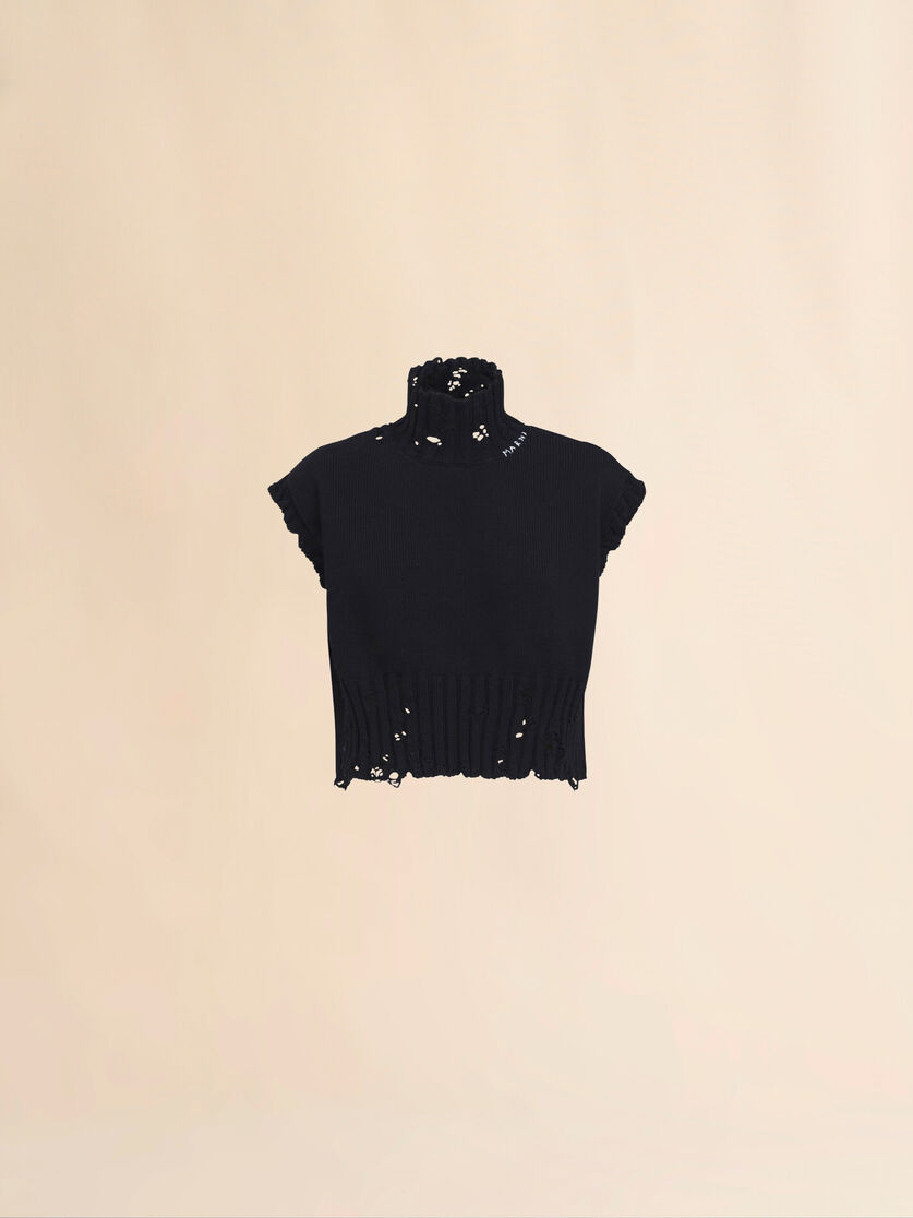 Black cotton cropped vest - Pullovers - Image 1