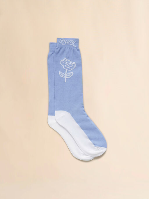 Hellblaue Socken aus Baumwolle mit rosa Verzierung - Socken