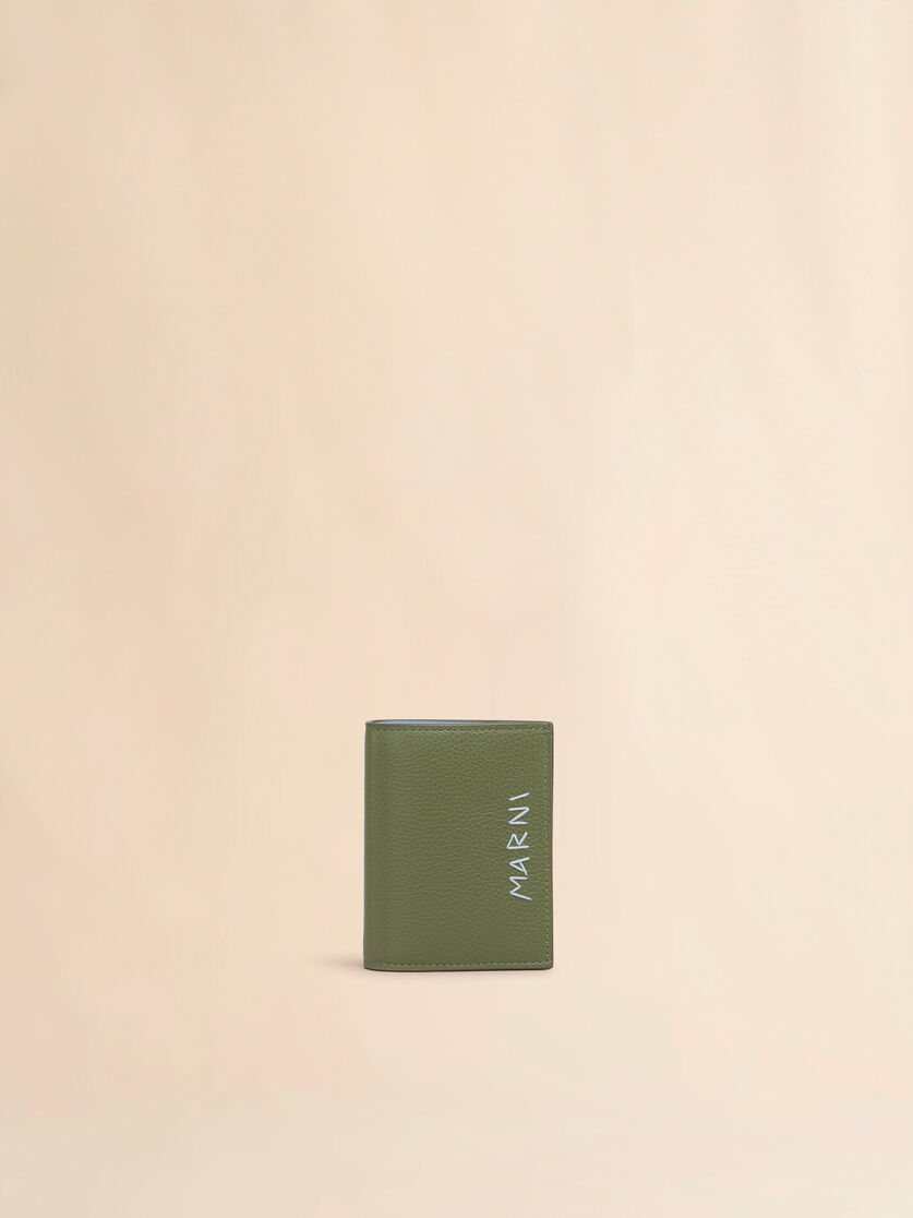 Brown leather bifold wallet with Marni Mending embroidery - Wallets - Image 1