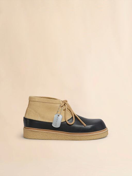 Bota safari de piel negra y beige con suela de caucho de Pará - Botas