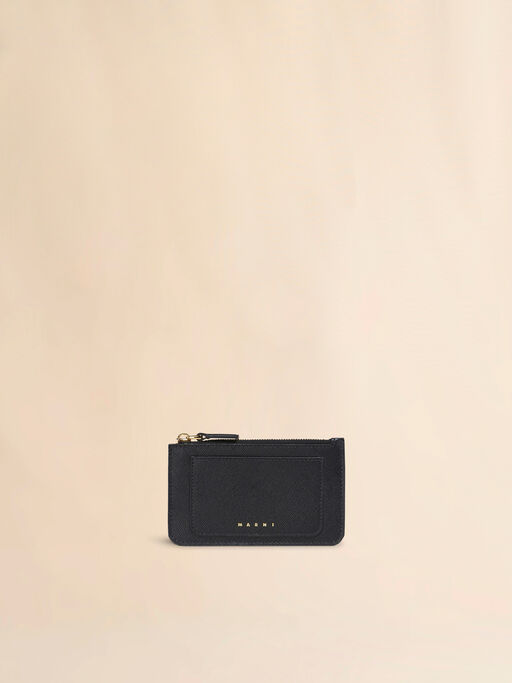 ブラック サフィアーノレザー製 カードケース - 財布