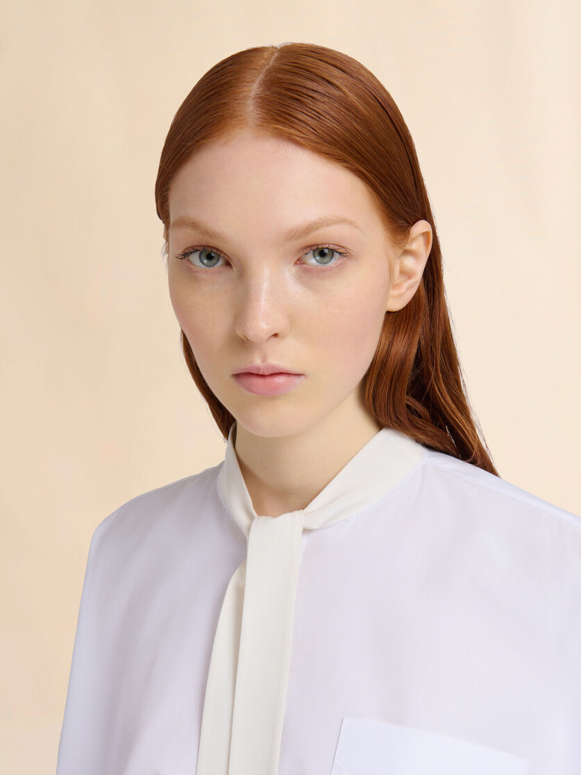 White organic poplin shirt with bow - Shirts - Image 4