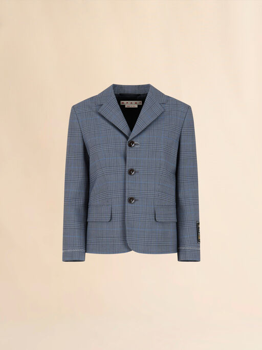 Giacca corta in lana Principe di Galles blu - Giacche