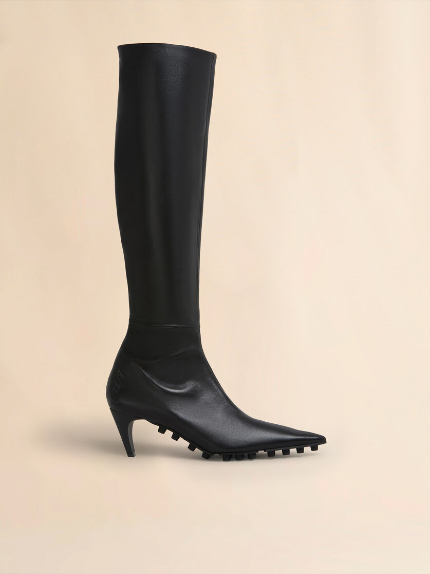 Black nappa knee-high Spike boot - Boots - Image 1