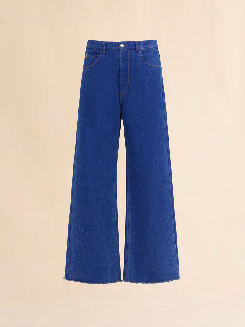 Jeans a vita bassa in denim blu con cintura in nastro rosso - Pantaloni - Image 1