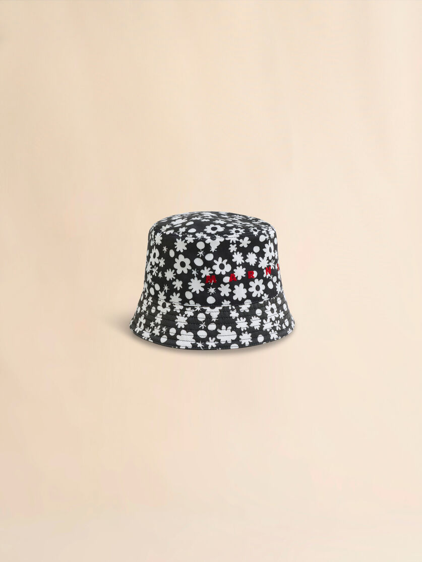 Cotton bucket hat with black and white Pop Fields motif - Hats - Image 1