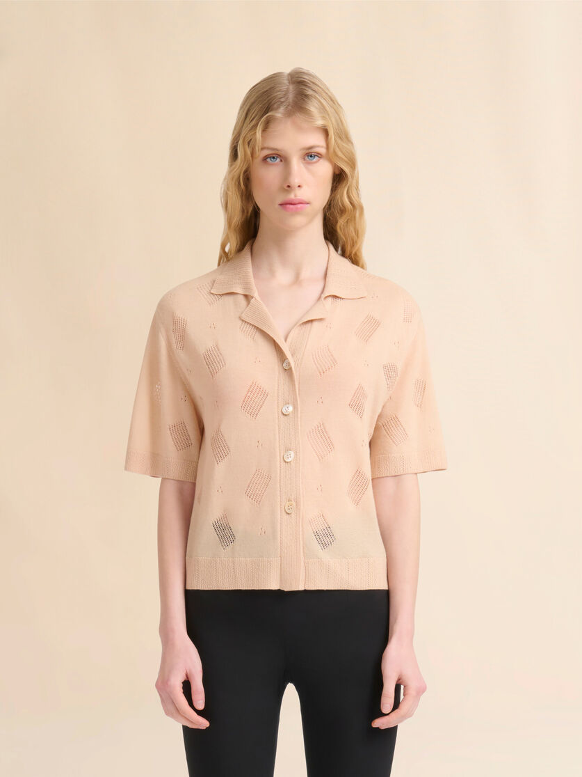 Black wool-silk knit openwork shirt - Shirts - Image 2