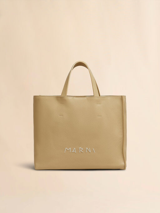 Bolso tote Museo Soft de piel beige con bordado Marni Mending - Bolsos shopper