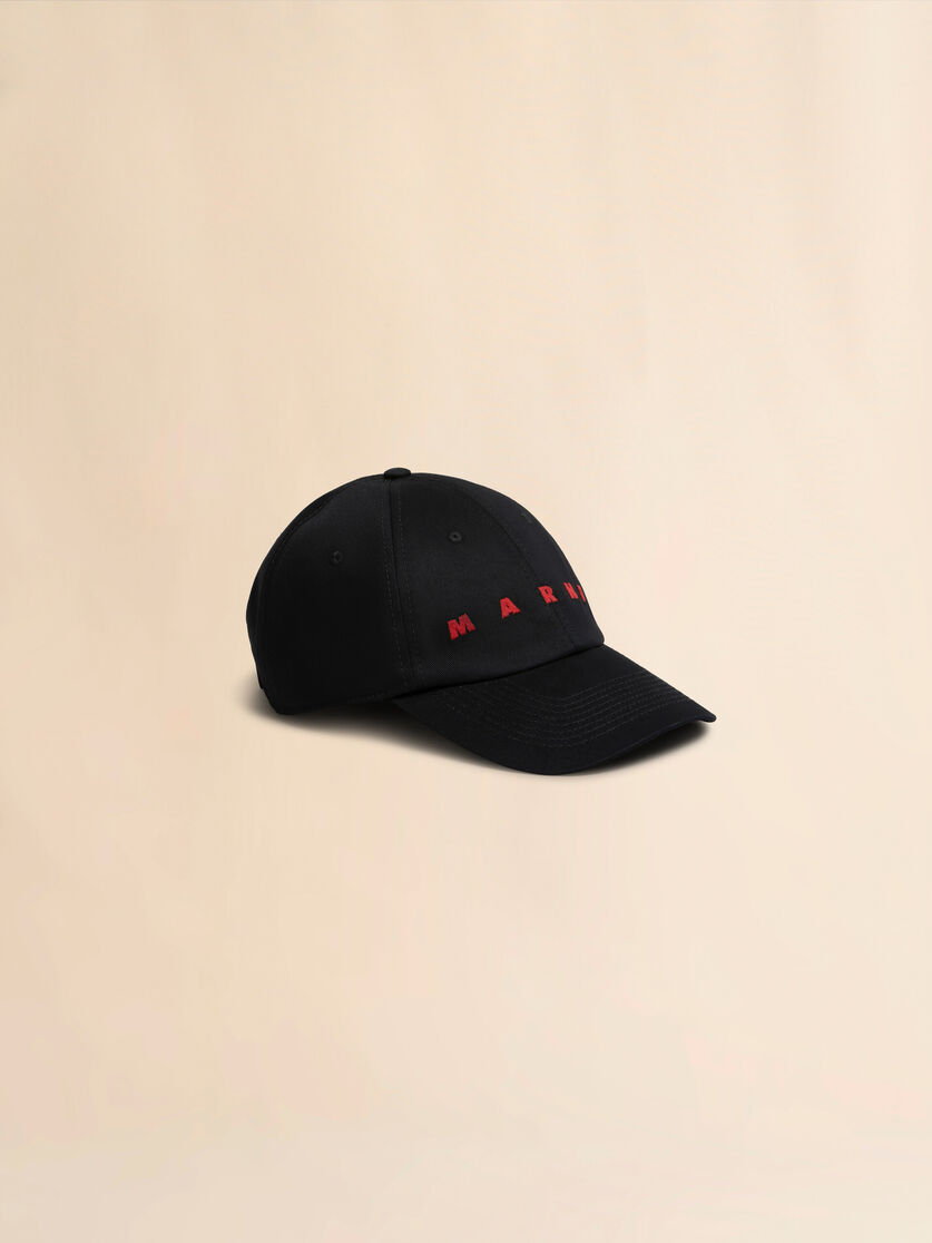 Black organic gabardine baseball cap with embroidered logo - Hats - Image 1