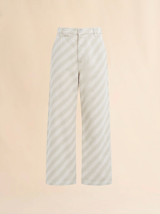 Striped beige denim trousers with high waist - Pants