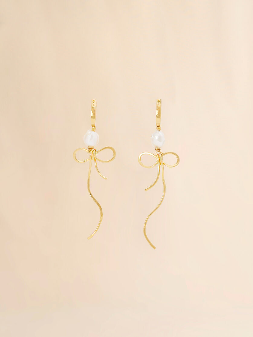Golden Bow drop earrings with pearls - Earrings - Image 3