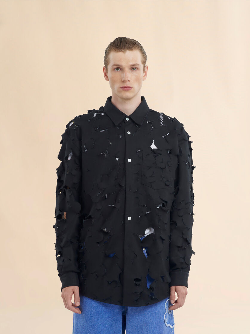 Black cotton boxy fit shirt with cut out detail - Shirts - Image 2