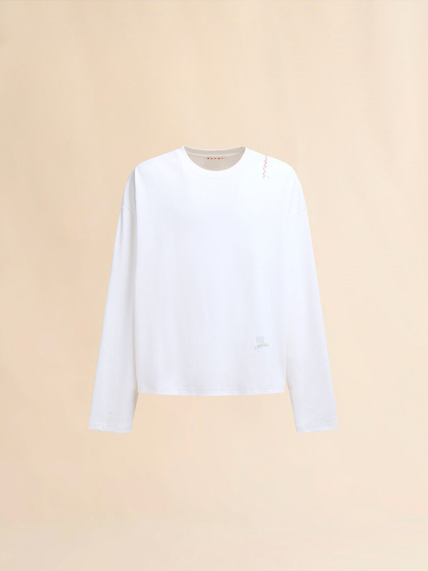 Camiseta de canalé de algodón azul oscuro con bordado Marni Symbol - Camisas - Image 1