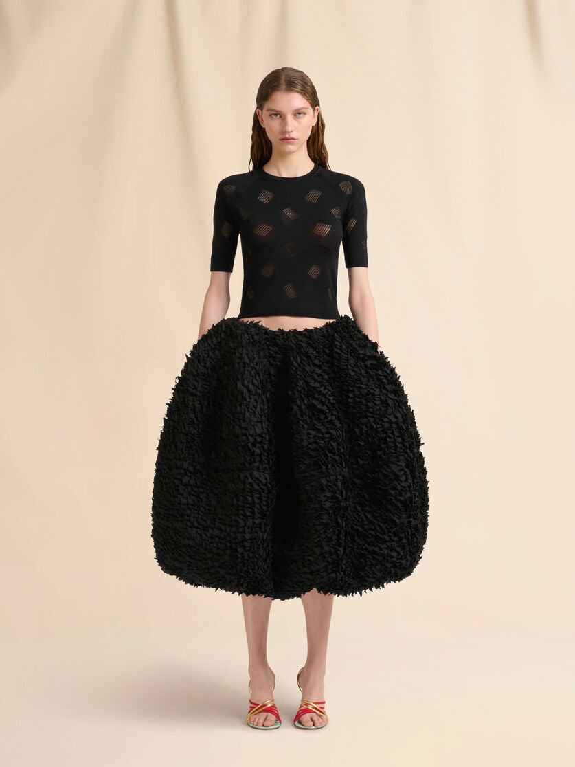 Black wool-silk knit openwork top - Pullovers - Image 2