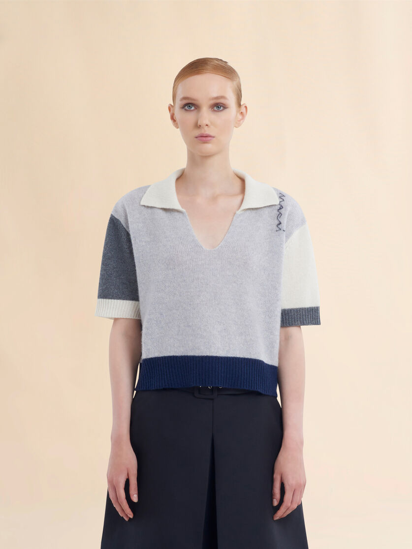 Polo de cachemir color block gris con bordado Marni Symbol - jerseys - Image 2