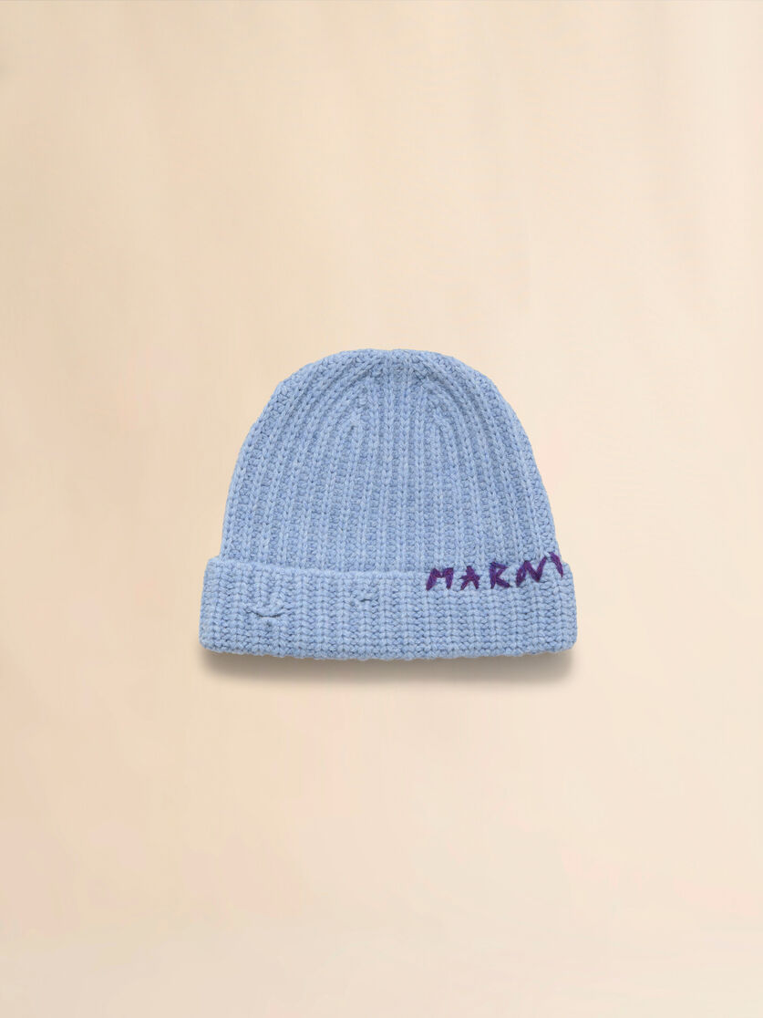 Blue Shetland wool beanie with Marni Mending - Hats - Image 1
