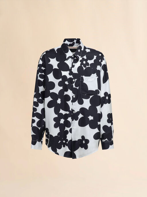 Camisa de seda con estampado Dillies en blanco y negro - Camisas