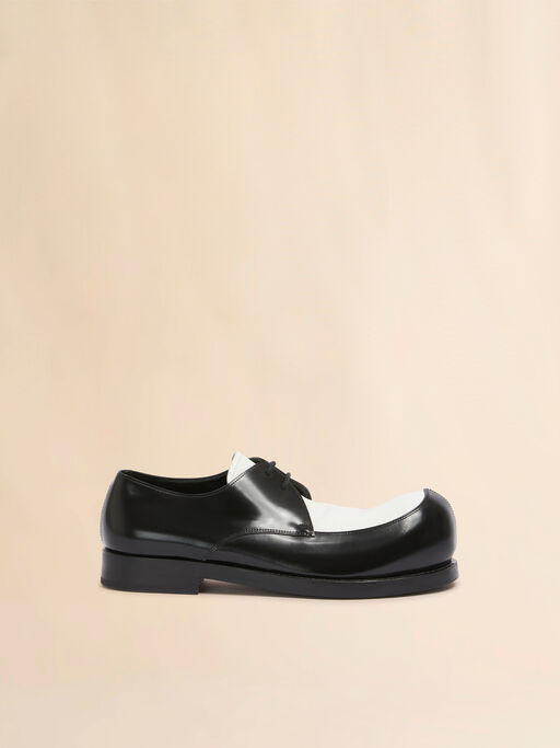 Zapato Derby New Wave de cuero blanco y negro - Zapatos con cordones
