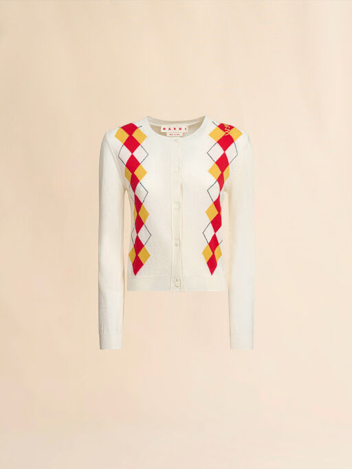 Elfenbeinfarbener Cardigan mit Argyle-Muster - Pullover