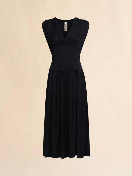 Black silk jacquard midi dress - Dresses