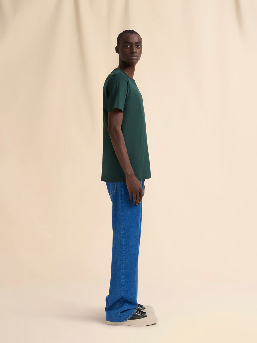 Green organic cotton T-shirt with Marni patch - Shirts - Image 5