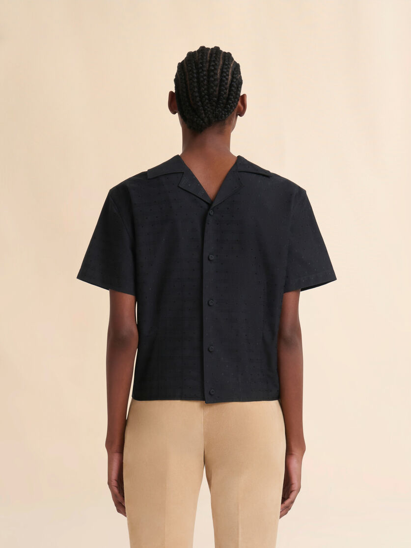 Black cotton-viscose back-to-front shirt top with check and dots jacquard motif - Shirts - Image 3