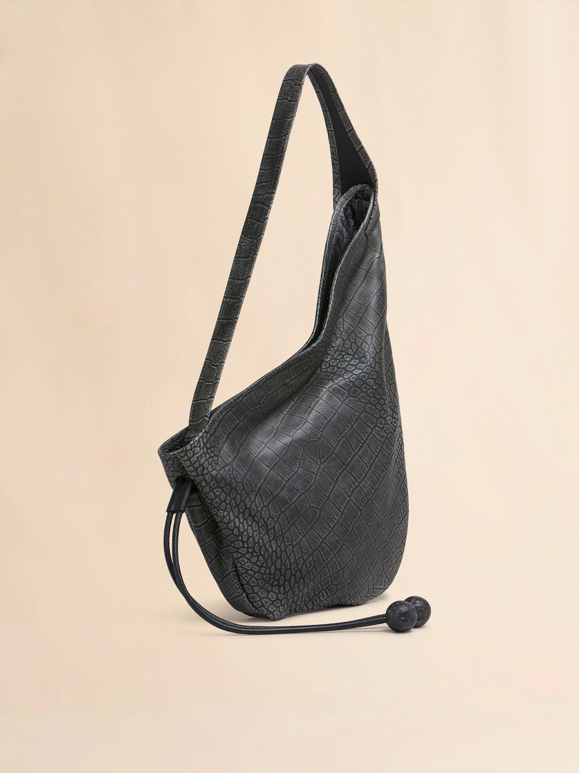 Small black crocodile print Hobo bag - Shoulder Bags - Image 5