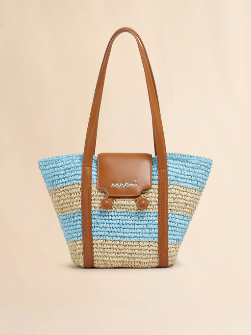 Tote bag de playa Trunkaroo pequeña en tejido efecto rafia a rayas azules - Bolsos shopper