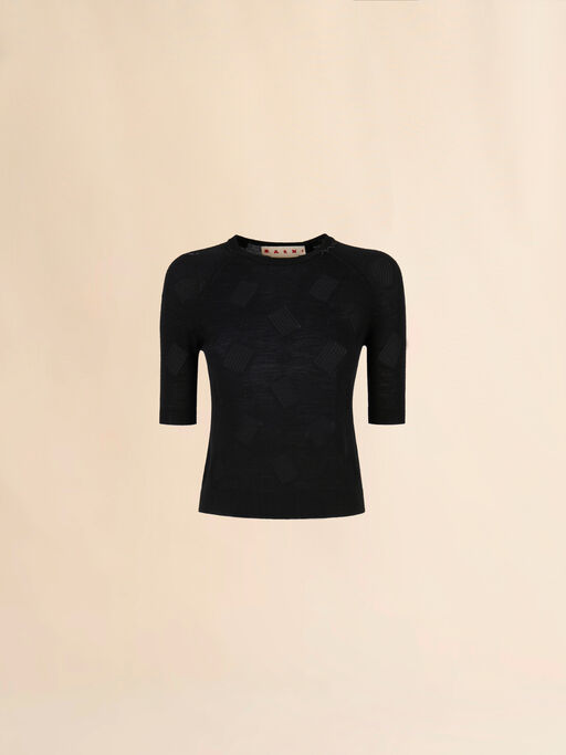 Black wool-silk knit openwork top - Pullovers