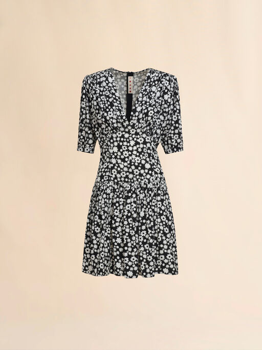 Black and white short satin dress with Pop Fields motif - Dresses