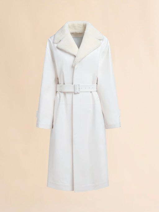 White nappa duster coat with shearling collar - Coats
