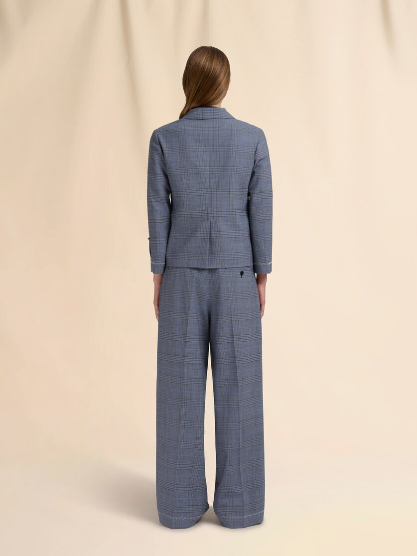 Blue wool cropped jacket with Prince of Wales check - Jackets - Image 3