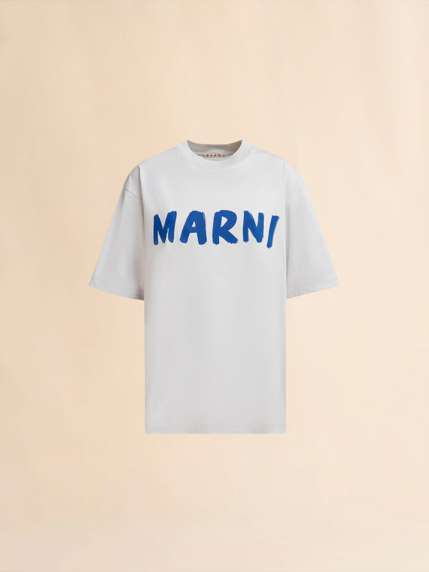 Blue organic cotton T-shirt with logo - T-shirts - Image 1