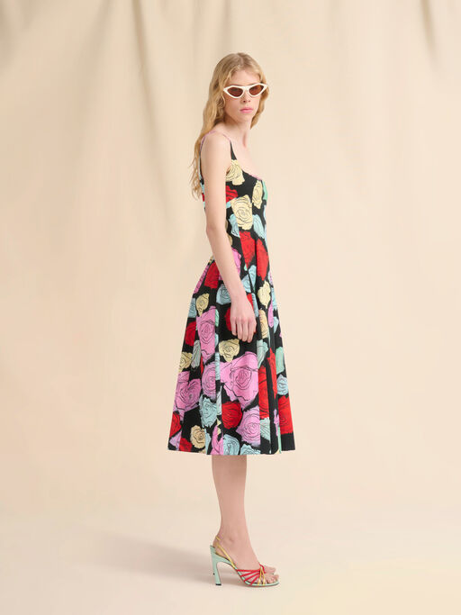 Black poplin balloon dress with Orion print - Dresses