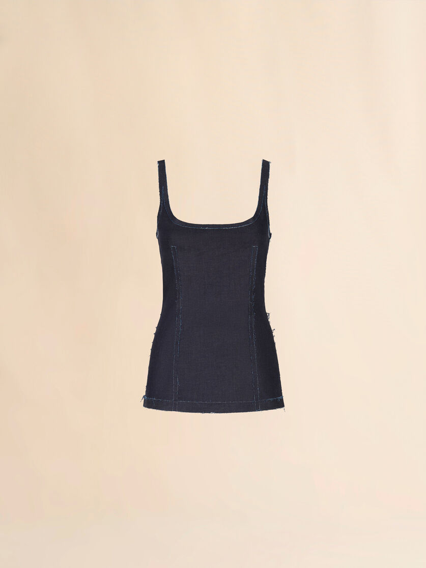 Deep blue stretch denim trompe l'oeil tank top - Shirts - Image 1