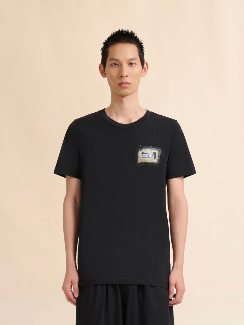 Black cotton T-shirt with small Marni collage print - Shirts - Image 2