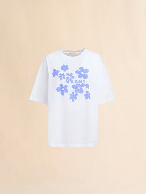 White cotton T-shirt with Daisy Garden print - T-shirts
