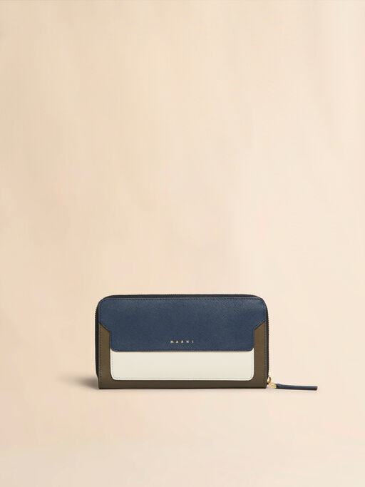 ブルー、ホワイト、グリーン サフィアーノレザー　ジップアラウンドウォレット - 財布