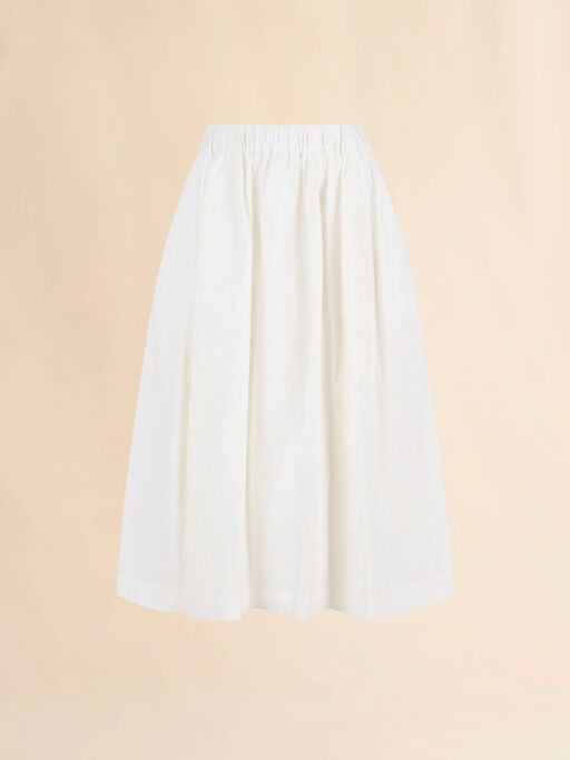 White cotton panelled skirt with waves and drops jacquard motif - Skirts
