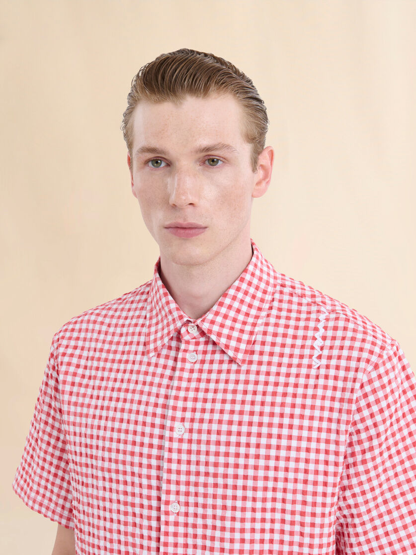 Light blue and white seersucker checked shirt - Shirts - Image 4
