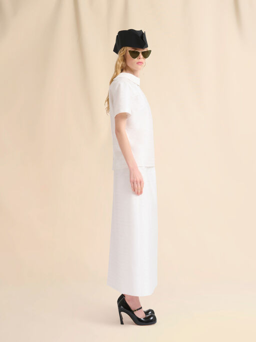 White toile skirt with check and dots jacquard motif - Skirts