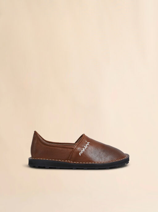 Brown leather slip-on loafer with Marni Symbol - Mocassin