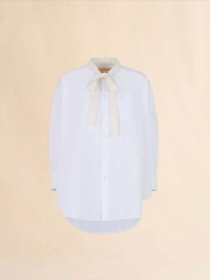 White organic poplin shirt with bow - Shirts - Image 1