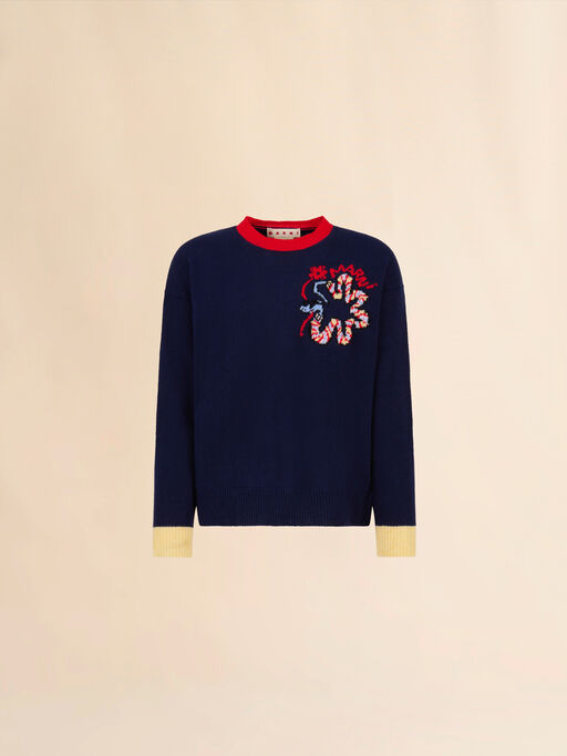 Jersey azul de lana con motivo de serpiente en jacquard - jerseys